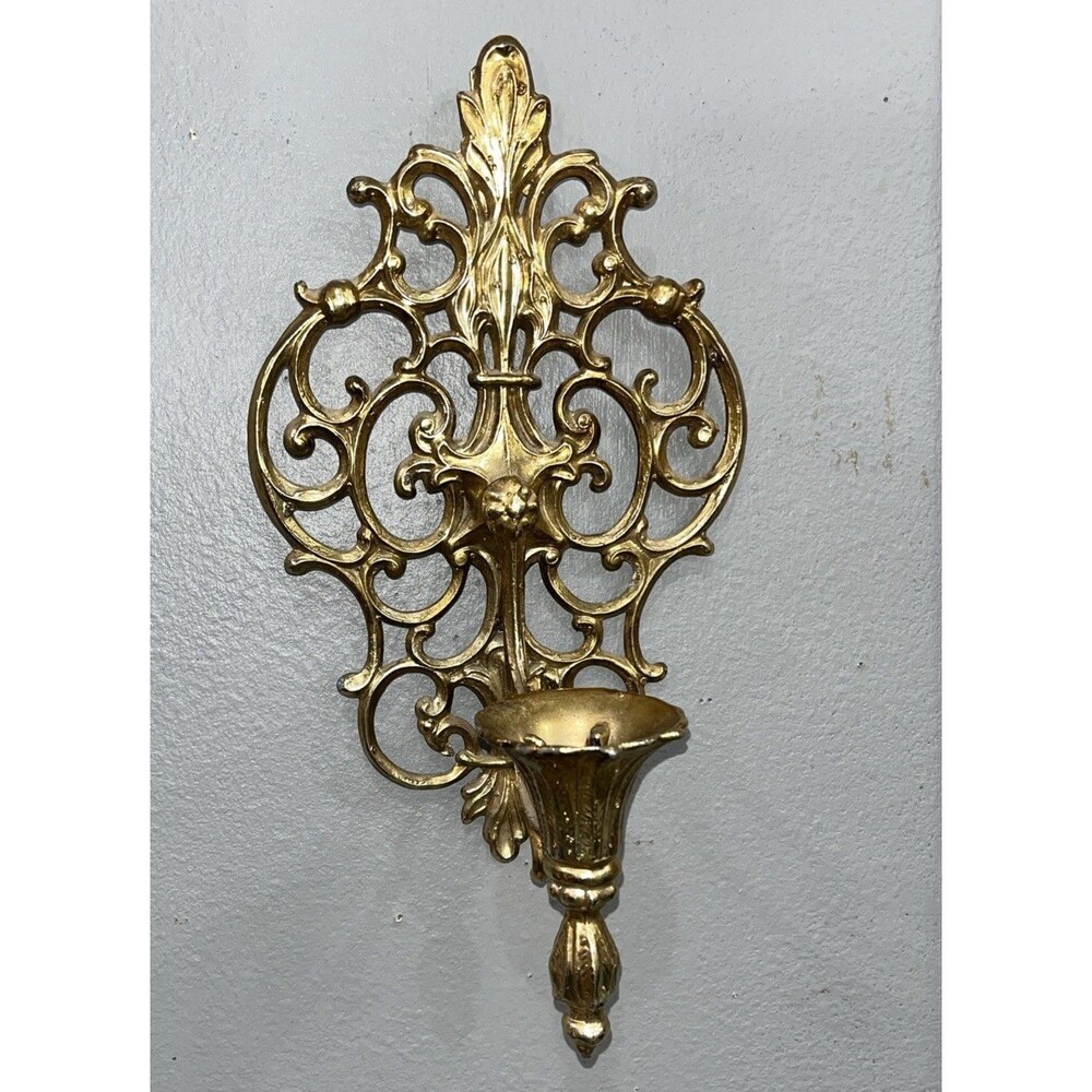 Metal Candle Holder Brass Vintage Hollywood Regency Florentine Romantic Chic
